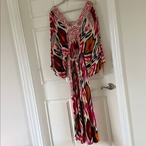 NWT Boutique Pink & Orange Ikat Maxi Dress with Dolman Sleeves – Size M